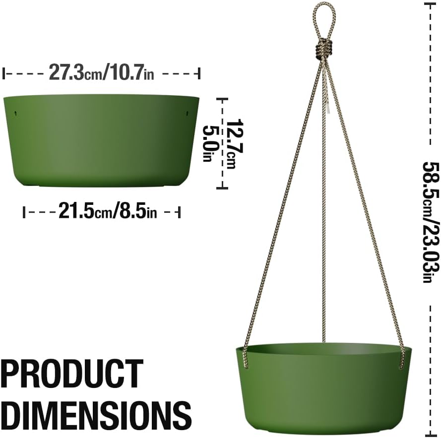 10.7 Inch Hanging Planter for Outdoor Indoor Plants,2 Pack Hanging Flower Pots with Drain Holes for Garden Home Decor Use (Dark Green)