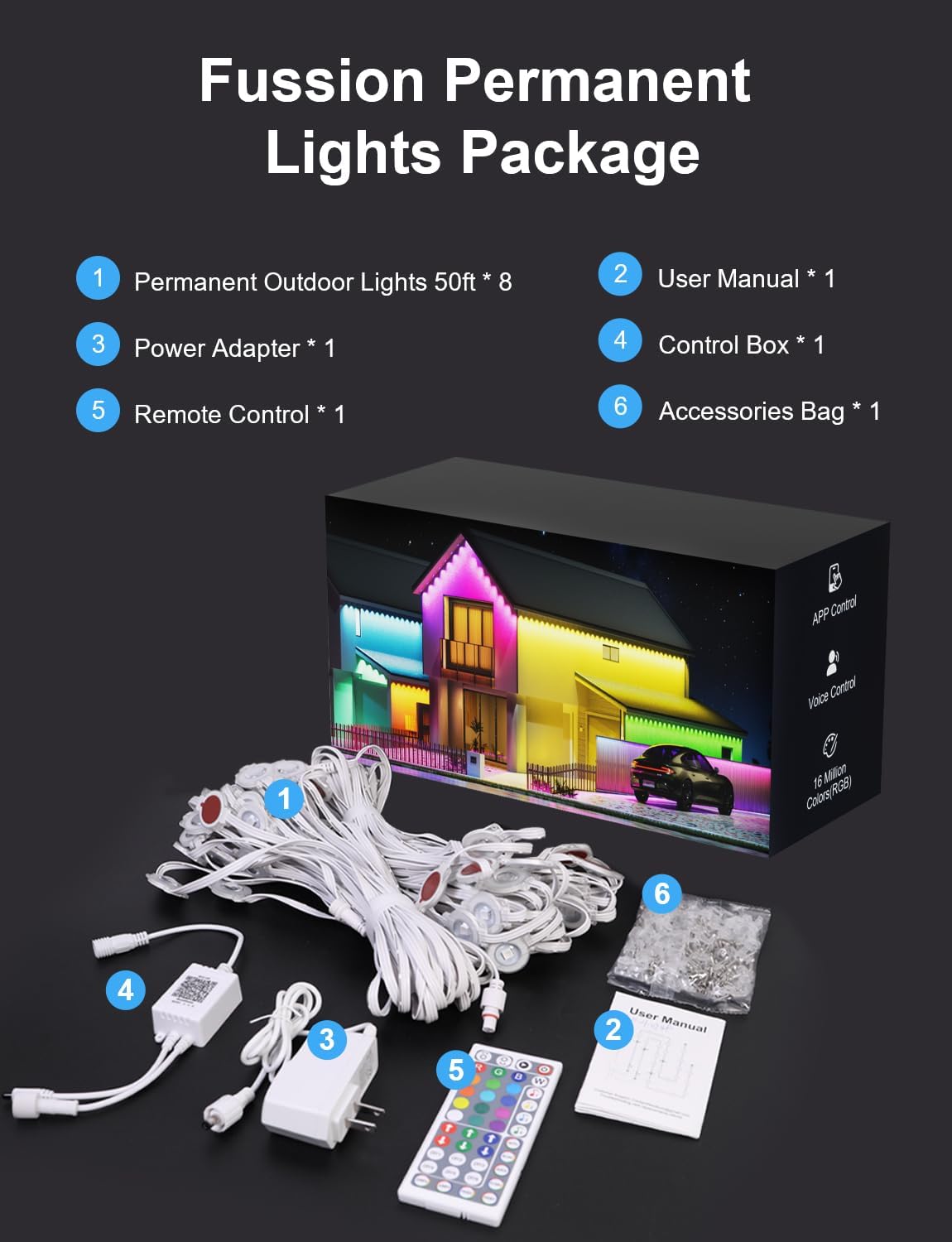 Fussion 400ft Permanent Outdoor Lights for House, 2025 Smart RGB LED Outside Lights with Remote Control, IP67 Waterproof Eternity Eaves Lighting for Christmas, Halloween, Holiday, Party, Daily