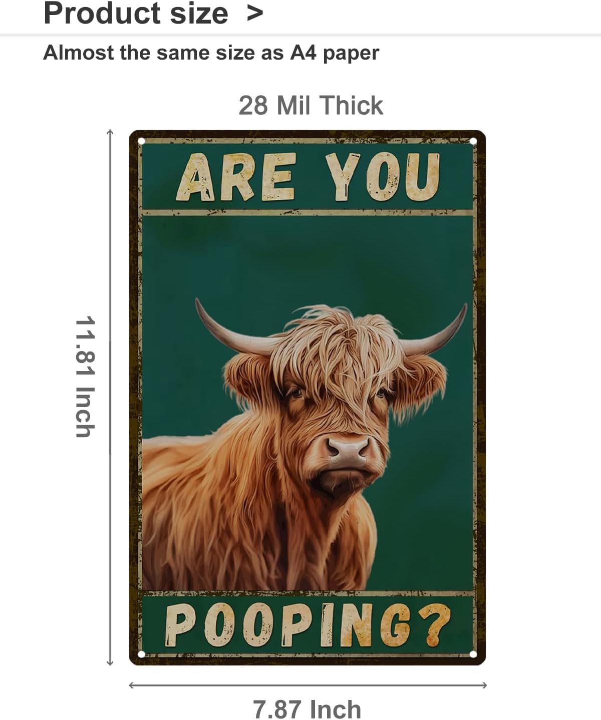 ALKB Funny Highland Cow Are You Pooping Metal Signs Vintage Farmhouse Bathroom Wall Decor Highland Cow Lovers Gift 8 x 12 Inch
