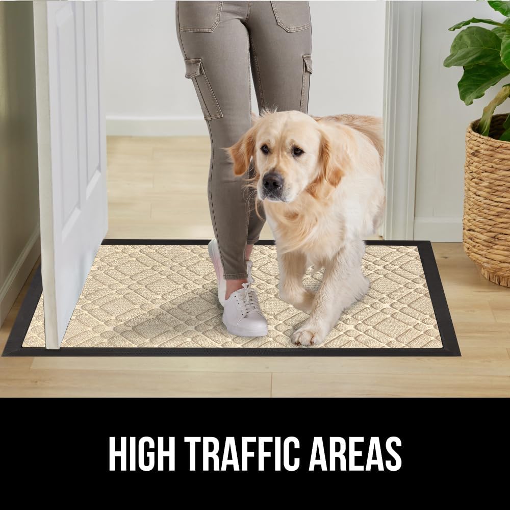GORILLA GRIP 100% Waterproof All-Season WeatherMax Doormat US Designed Natural Rubber, Stain and Fade Resistant, Low Profile Indoor Outdoor Door Mats, Easy Clean Patio Mat, 17x29, Modern Latte