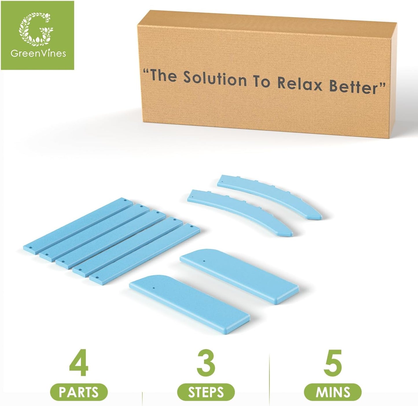 GREENVINES Adirondack-Ottoman | HDPE Plastic | Outdoor Footrest | All Weather | Foot Rest | Foot Stool | Arctic | for Adirondack Chair | for Patio Backyard Pool