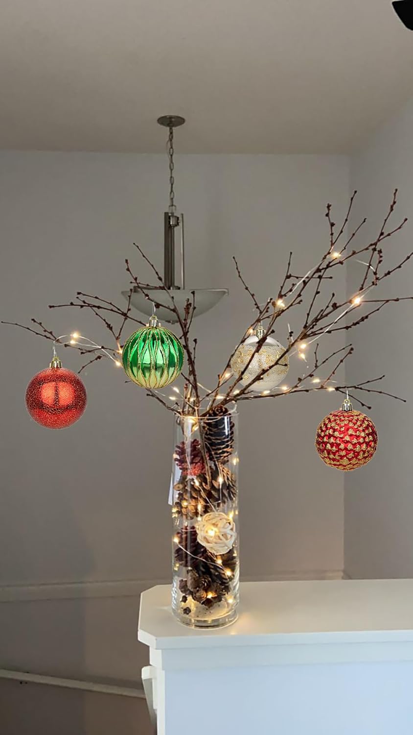 92ct Christmas Tree Decoration Set - Shatterproof Christmas Baubles with Strings for Wreath, Garland & Party Decoration, Red-Green