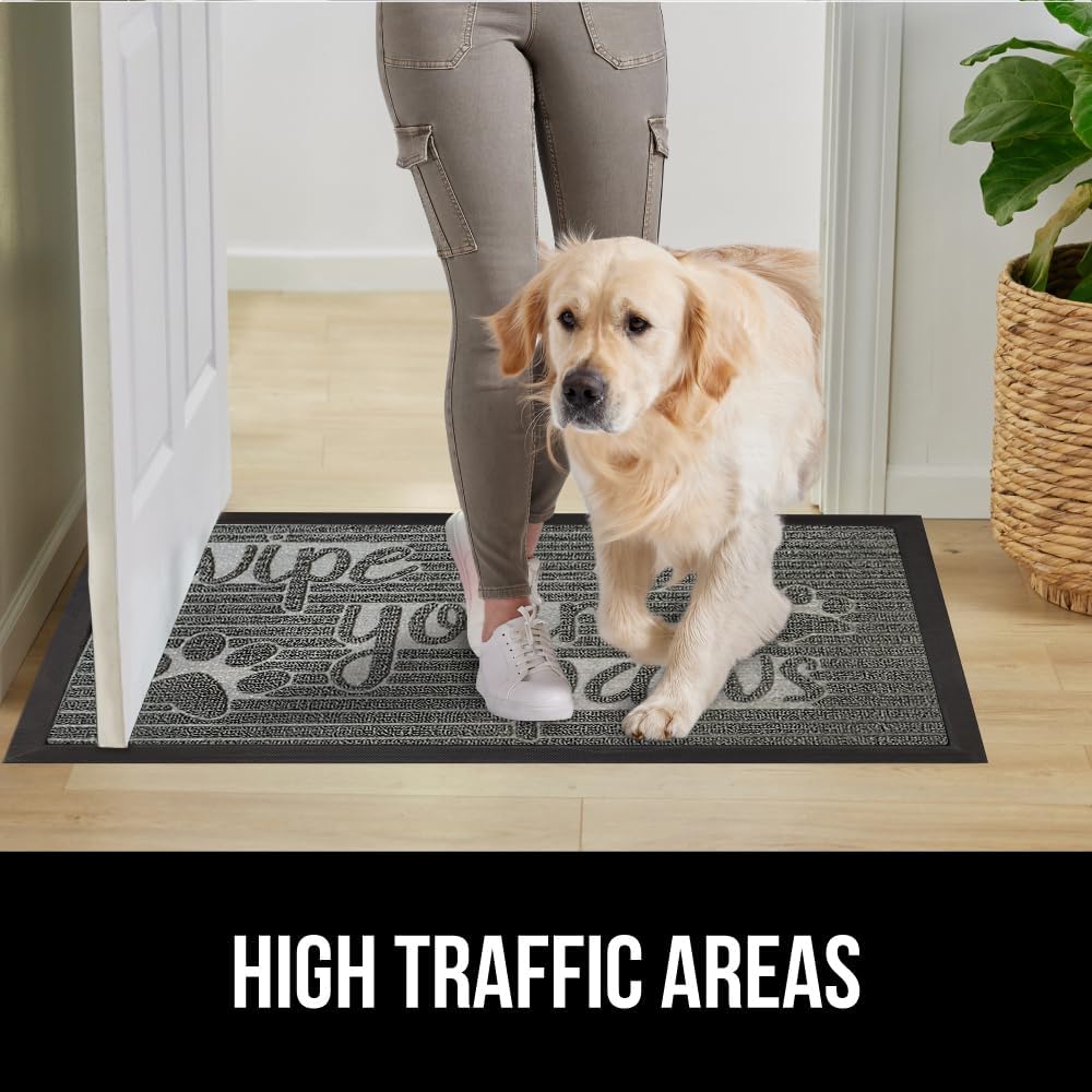 GORILLA GRIP 100% Waterproof All-Season WeatherMax Doormat, 47x35, US Designed Natural Rubber, Stain and Fade Resistant, Low Profile Indoor Outdoor Door Mats, Easy Clean Patio Mat, Stone Paws