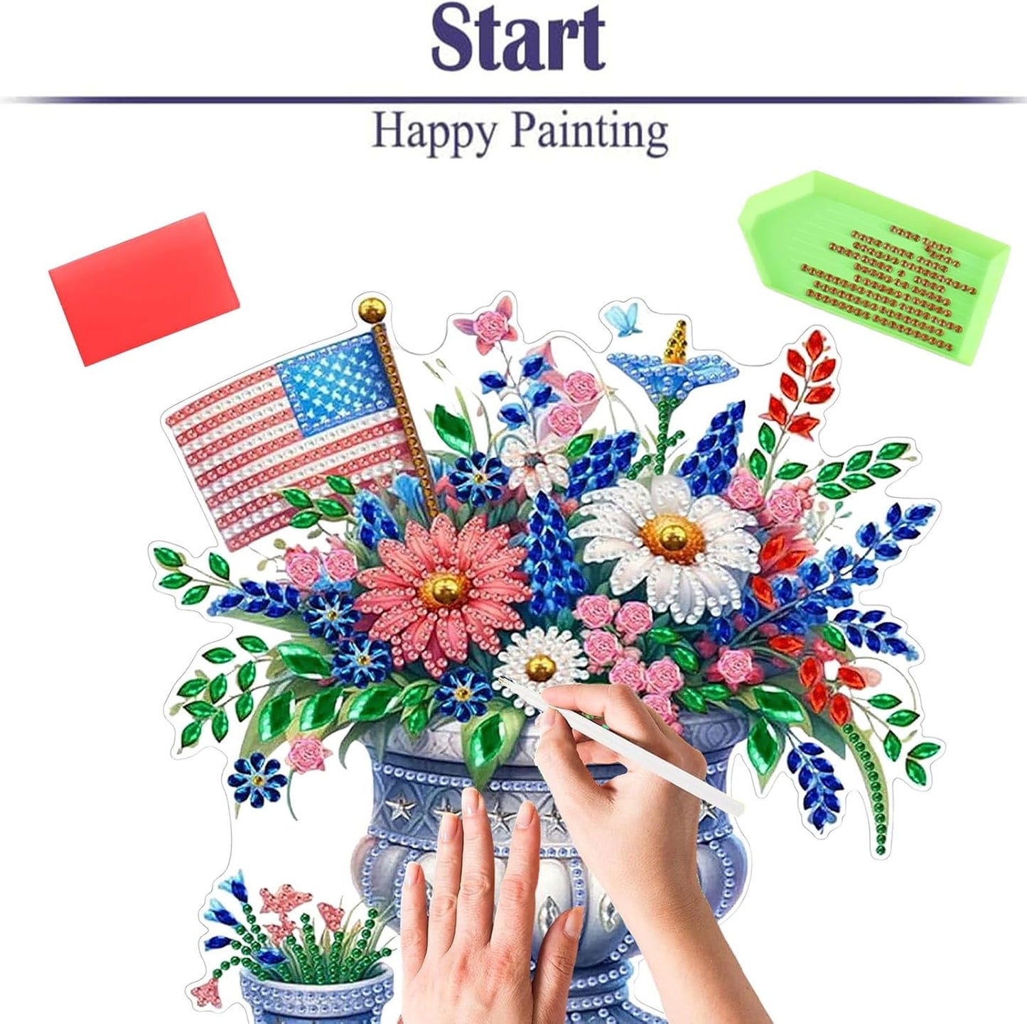 Diamond Painting Kits for Adults Beginners, 5D Full Drill Flowers Crystal Art Desktop Ornament, DIY Single Sided Home Office Desk Decor, Creative Craft Gift Set with Tools