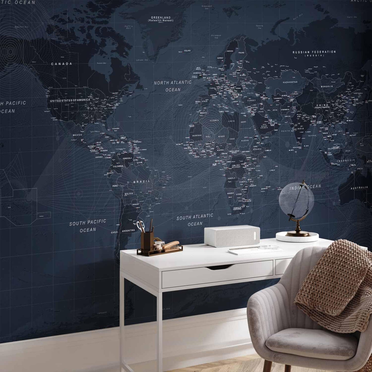 artgeist Premium Wall Mural World Map 79x55 in - XXL Non-Woven Wallpaper Fleece Wall Decor Photo Print Picture Image Design Home Map of The World k-A-0123-a-a