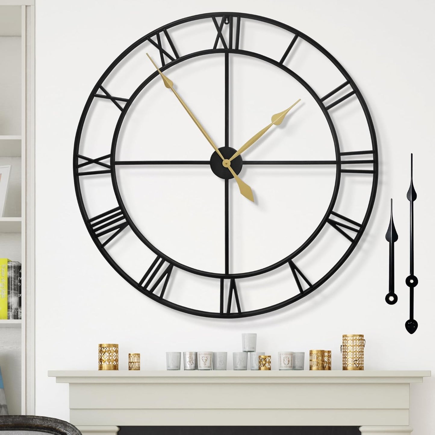 1st owned 40 Inches Extra Large Wall Clock for Living Room Decor Silent Non-Ticking Decorative Wall Clock Roman Numerals Vintage Battery Operated for Farmhouse Cafe Office Decor