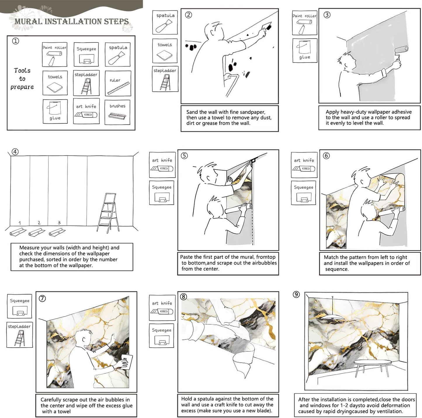 AFZEVEB-Black and Gold Marble Wallpaper Wall murals for Bedroom 159"x107" (Not Peel and Stick)