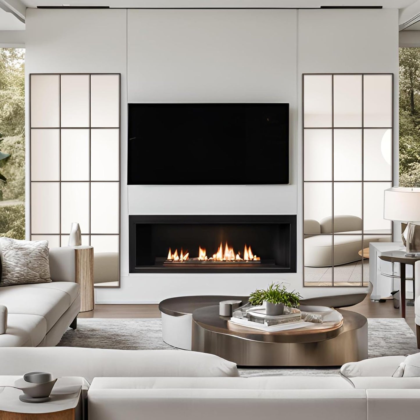 Windowpane Mirror Full Length 71"x30" Wall Mounted Mirror Faded Bronze Frame Vintage Distressed Art Pane Leaning Hanging Wall for Home Decor in Living Room Bedroom Hallway Entrance