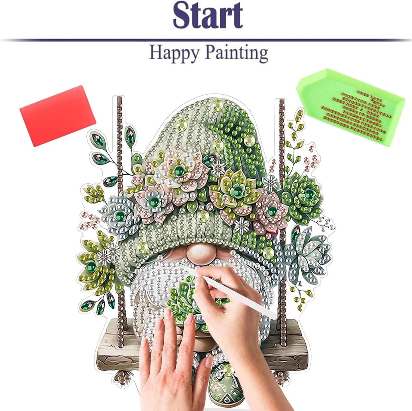 Diamond Painting Kits for Adults Beginners, 5D Full Drill Dwarf Succulents Crystal Art Desktop Ornament, DIY Single Sided Home Office Desk Decor, Creative Craft Gift Set with Tools