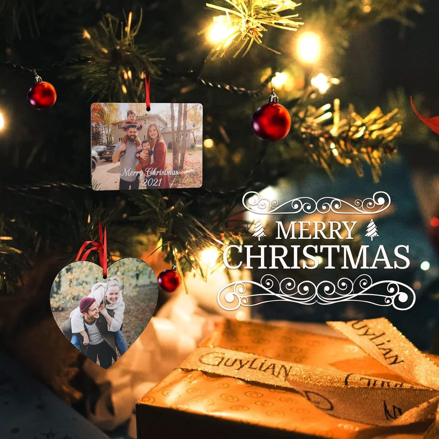 Gemszoo Personalized Picture Christmas Ornament, Custom Double Sided Photo Text Wooden Hanging Xmas Tree Keepsake Pendant Decoration Gift for Family (1, Oval)