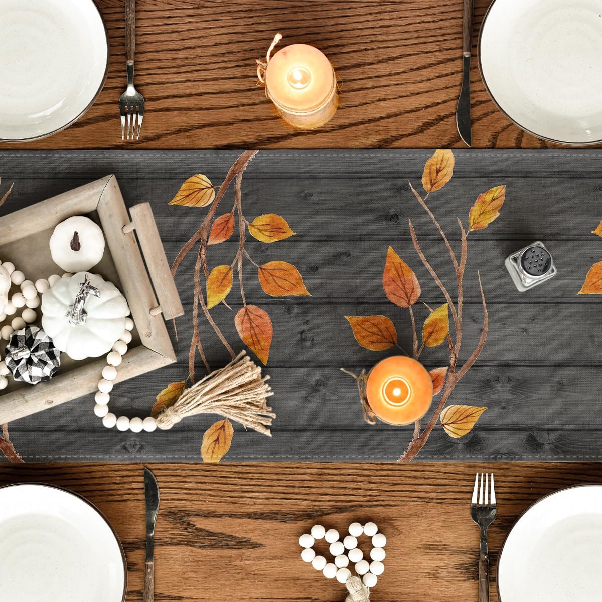 Artoid Mode Fall Gnomes Pumpkins Sunflower Maple Leaves Thanksgiving Table Runner, Seasonal Harvest Vintage Kitchen Dining Table Decoration for Indoor Outdoor Home Party Decor 13 x 48 Inch