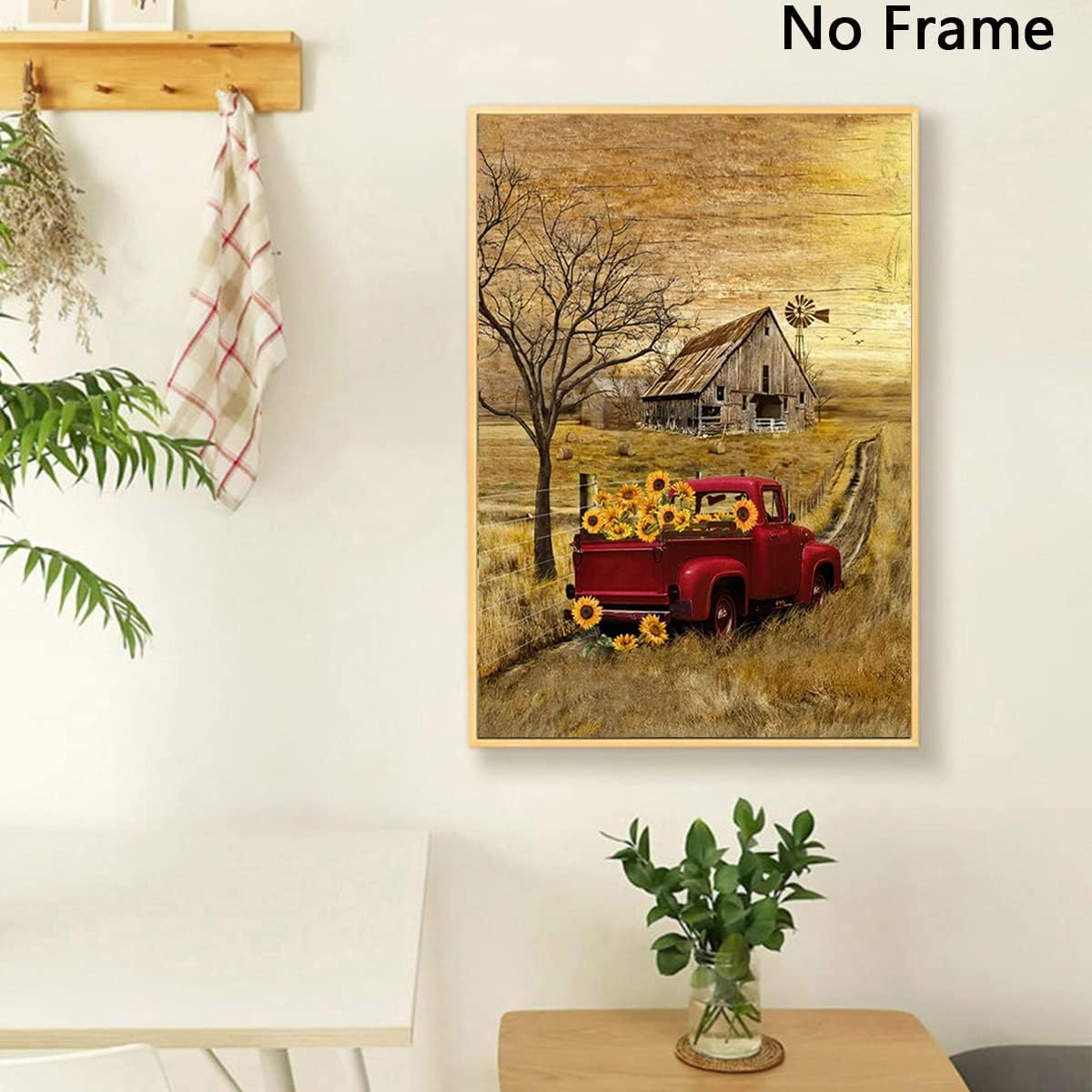 Barn Prints Farmhouse Old Barn Vintage Farmhouse Canvas Wall Art Red Truck Wall Art Old Truck Red Canvas House Pictures Wall Decor Old Barn Sunflower Pictures 16x24inch No Frame