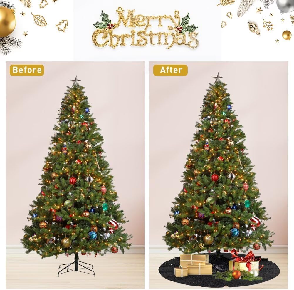 Eternal Beauty Christmas Tree Skirt, 50 Inch Black Halloween Sequin Tree Skirt Small Xmas Tree Skirt for Christmas Tree Decorations