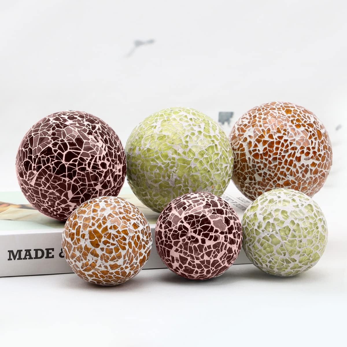 3 PCS 3.35inch Decorative Glass Orbs Mosaic Sphere Balls Bowls Vases Tray Solid Gradients Centerpieces Christmas Crack Festival Living Room Wedding Party