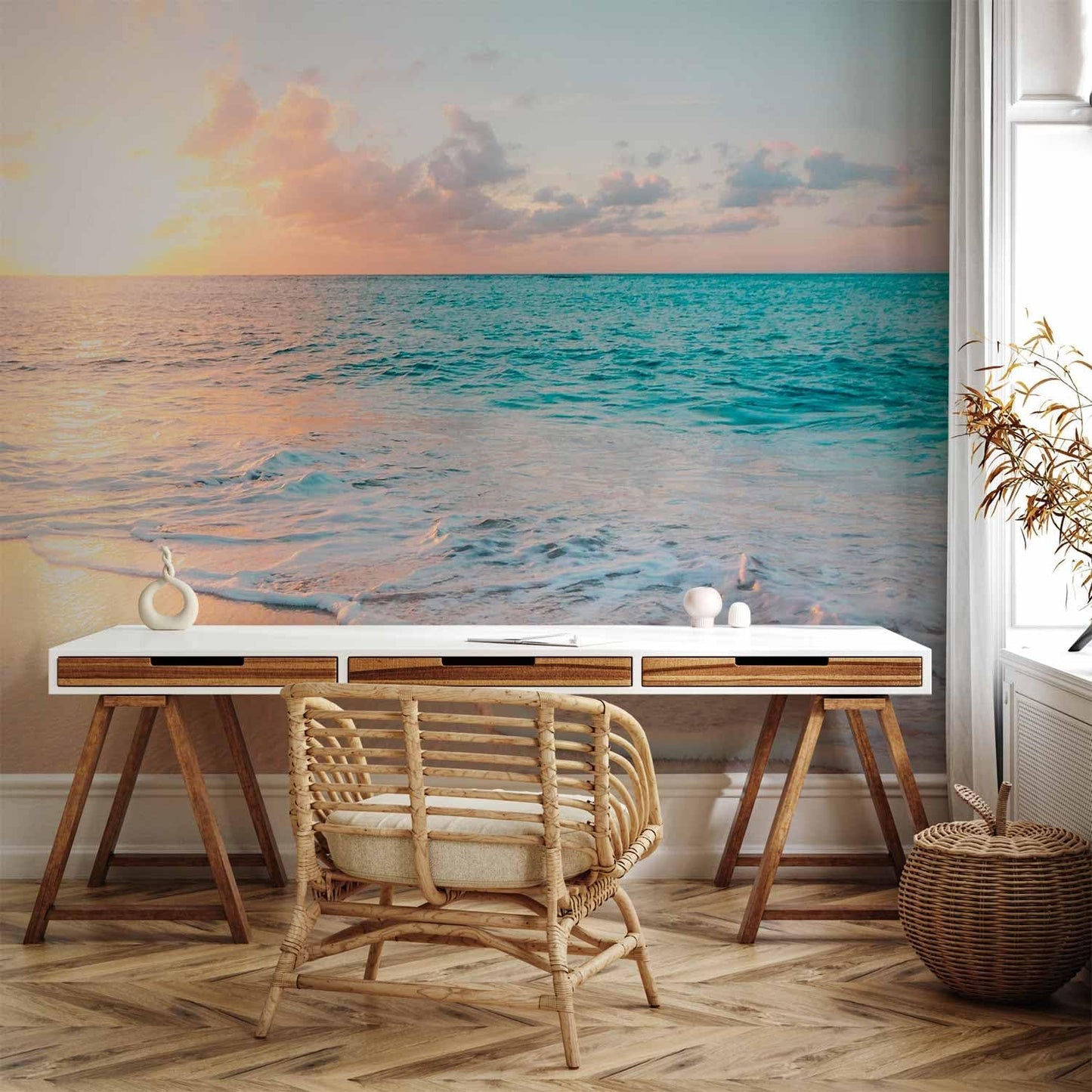 artgeist Wall Mural Nature 216x98 in - XXL Non-Woven Corner Wallpaper Fleece Angle Wall Decor Photo Print Picture Beach Waves Sunset Island Clouds c-B-10180-a-a