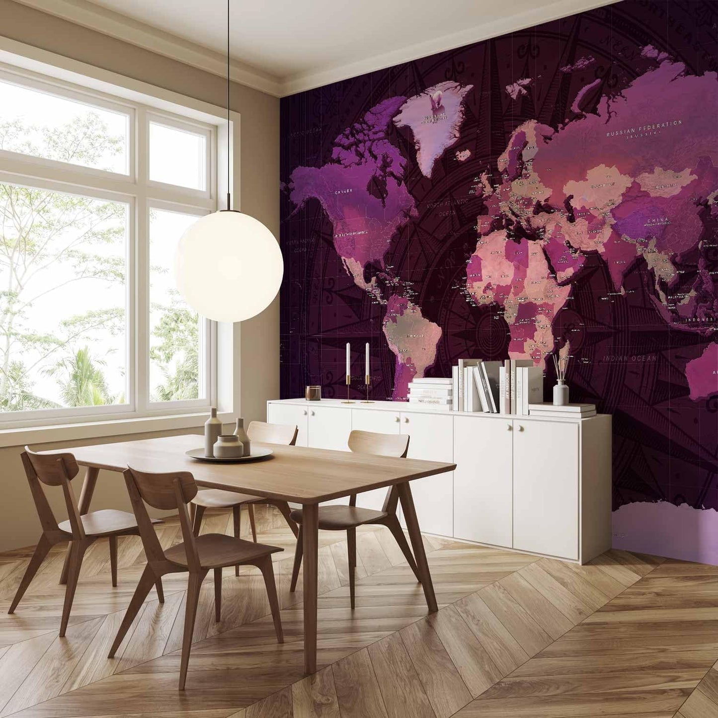 artgeist Wall Mural World Map 154x110 in - XXL Peel and Stick Self-Adhesive Wallpaper Removable Large Sticker Foil Wall Decor Print Picture Image Design Map of The World k-A-0273-a-a