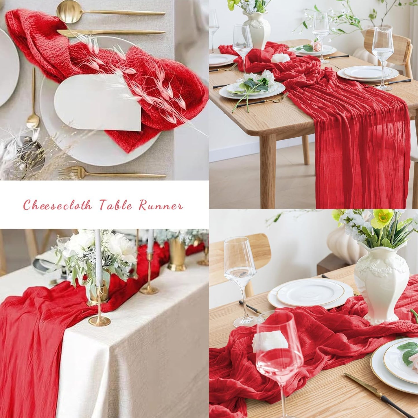 20 Pack Red 10FT Cheesecloth Table Runner Rustic Gauze Fabric Cheese Cloth Table Runner for Wedding Bridal Baby Shower Table Decor Boho Sheer Birthday Party Table Decorations 20 x 120 Inch Long