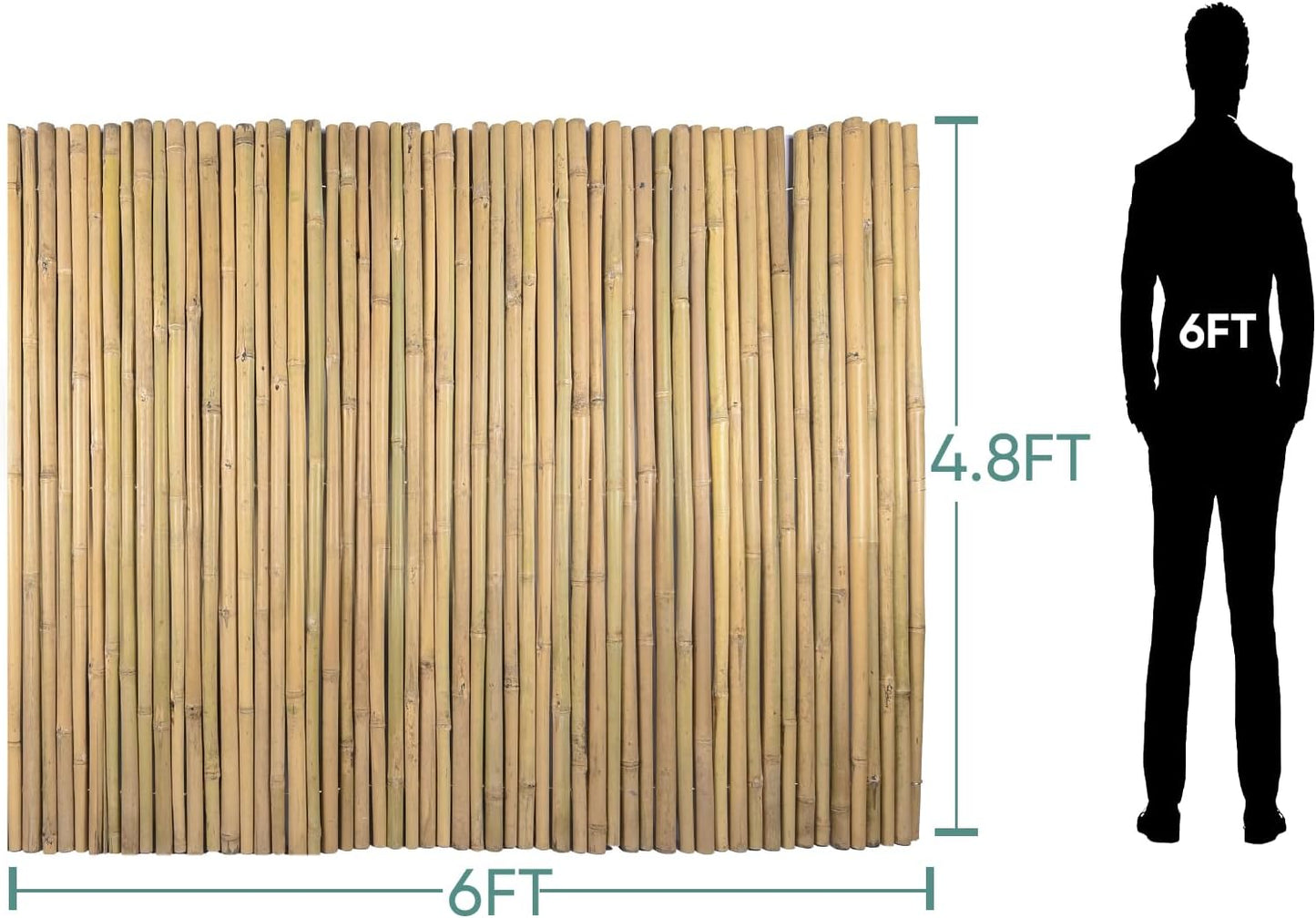 58Inch High x 72Inch Long x 0.7In D Bamboo Screen, Natural Bamboo Fence Rolls, Eco-Friendly Fencing for Outdoor Balcony Patio Garden Border Pool