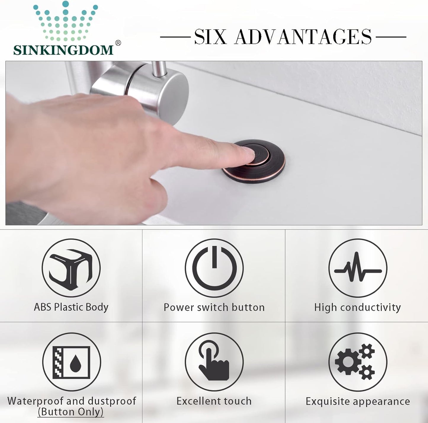 Garbage Disposal SinkTop Air Switch Kit with Long Button,Brass Made Cover,Oil Rubbed Bronze