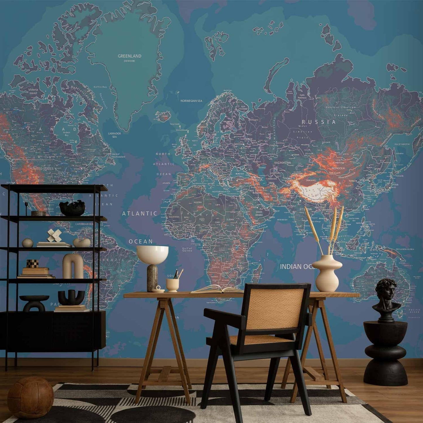 artgeist Premium Wall Mural World Map 177x124 in - XXL Non-Woven Wallpaper Fleece Wall Decor Photo Print Picture Image Design Home Map of The World k-A-0061-a-d