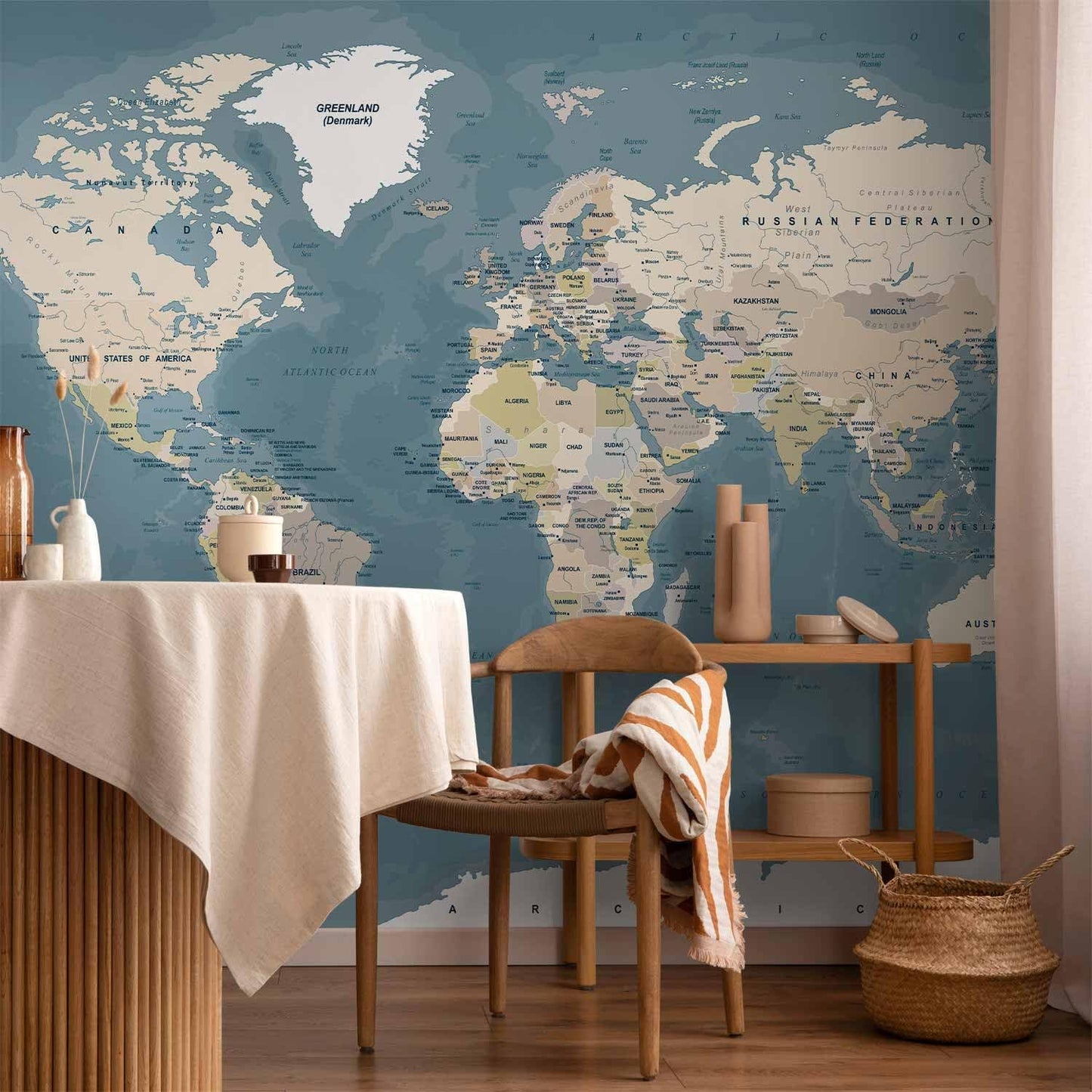 artgeist Premium Wall Mural World Map 157x110 in - XXL Non-Woven Wallpaper Fleece Wall Decor Photo Print Picture Image Design Home Map of The World k-B-0063-a-a