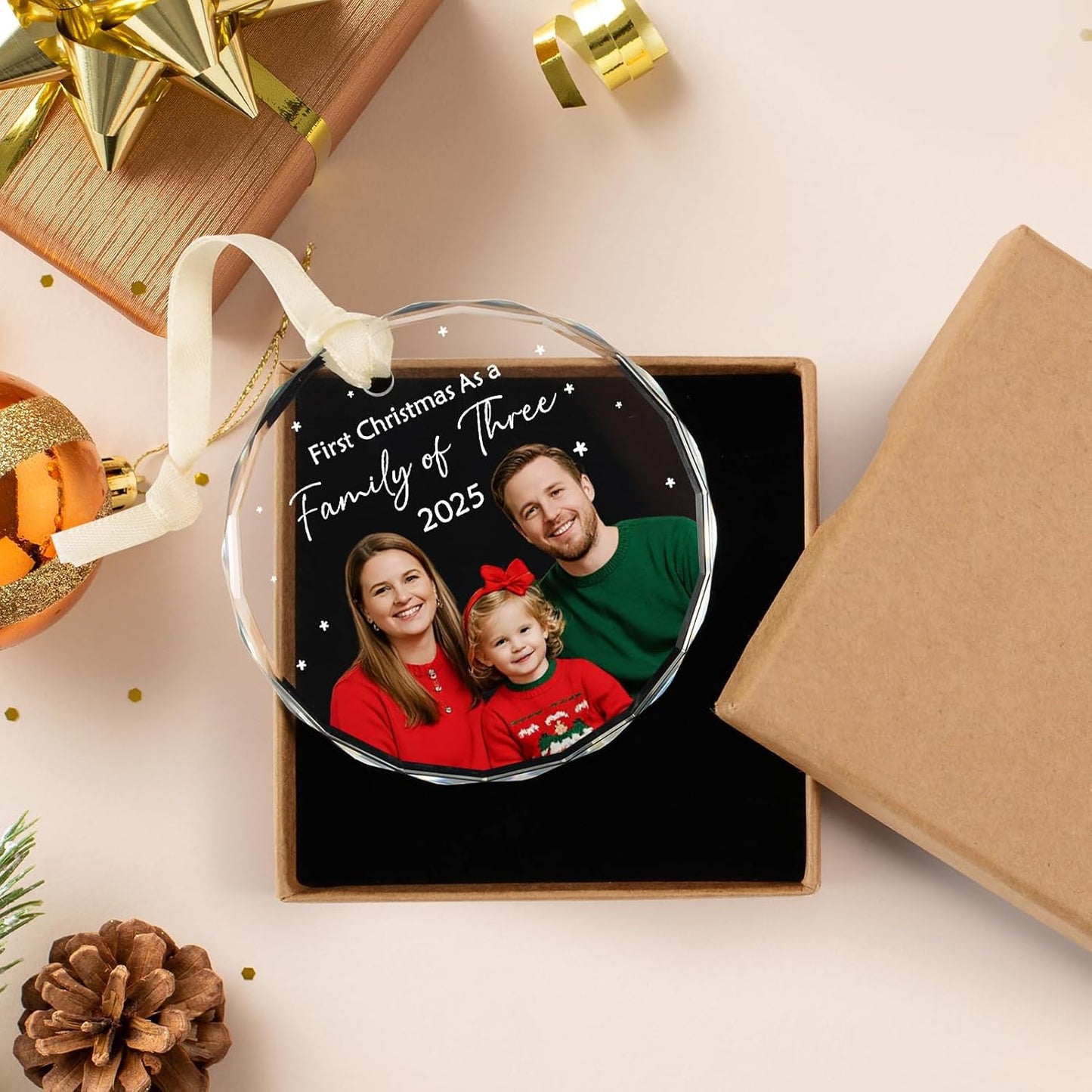 Family Christmas Ornaments 2025 Personalized, Custom Name, Photo Ornaments for Christmas Tree Decorations, Customized
