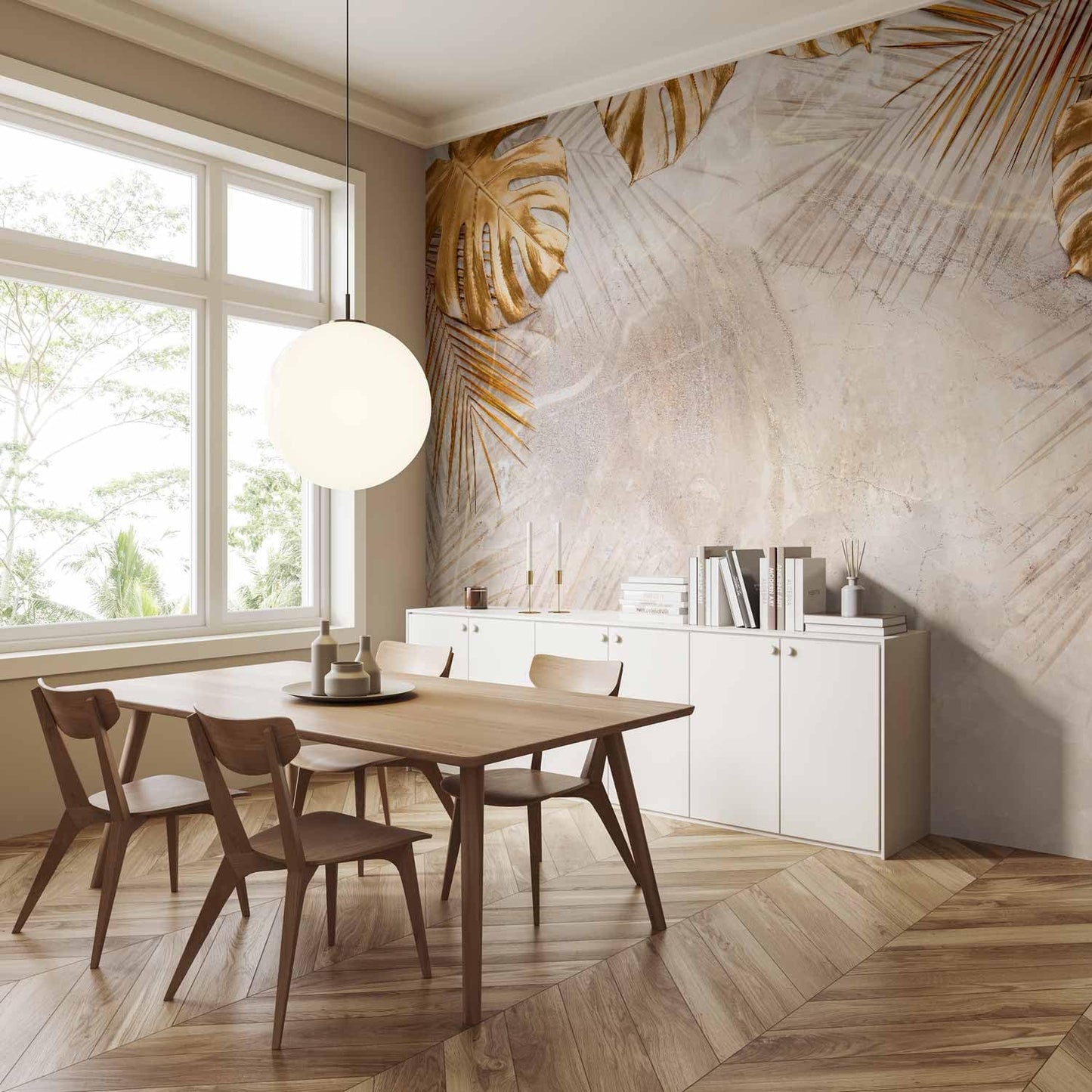 artgeist Wall Mural Tropical Leaves 157x110 in - XXL Non-Woven Wallpaper Fleece Wall Decor Photo Print Picture Image Design Monstera Palm Green Leaves b-C-0788-a-a