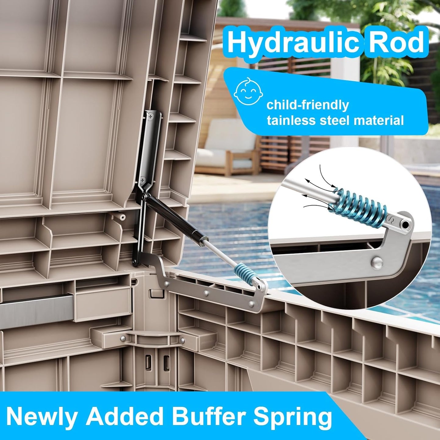 260 Gallon Large Resin Deck Box, Lockable Outdoor Storage Box for Patio Cushions Storage Furniture,Garden Tools, Pool Supplies, Weatherproof and UV Resistant- Grey Rattan (260 Gallon)