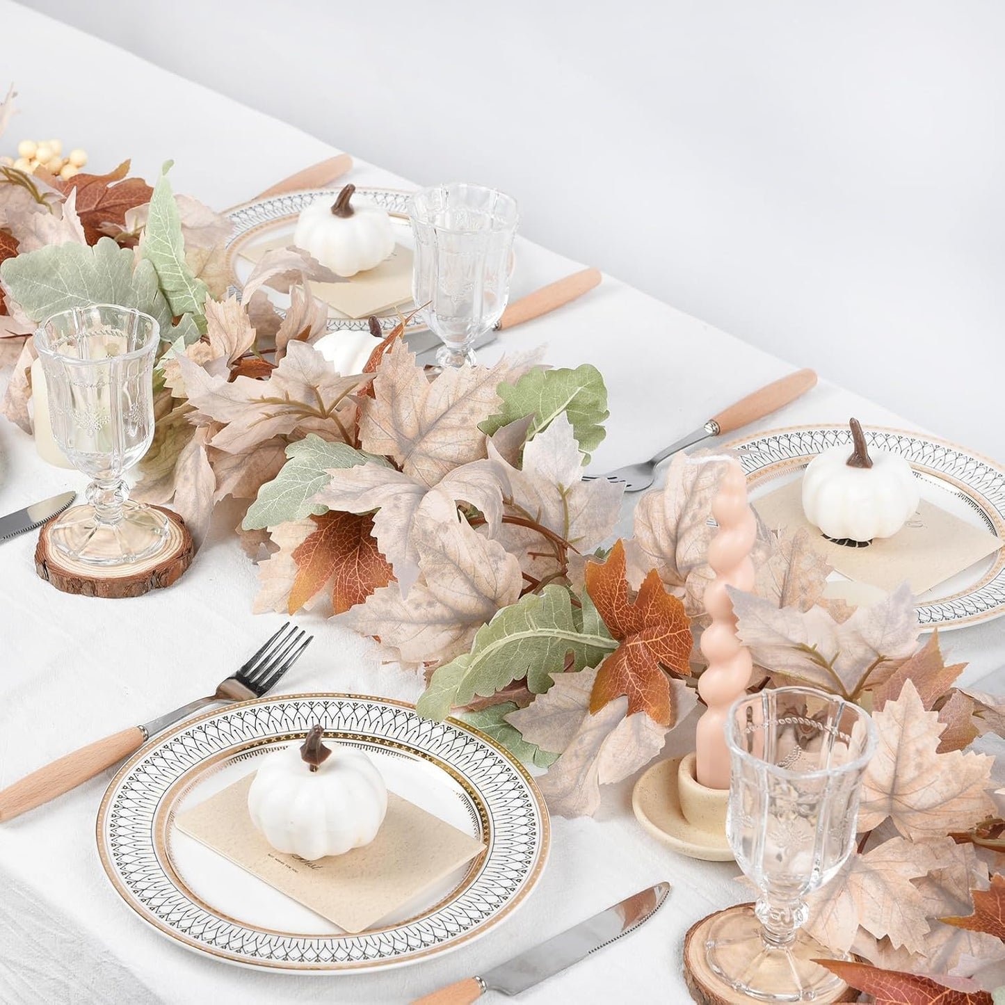 DearHouse Fall Maple Leaf Garland, 5.9Ft Hanging Vine Artificial Autumn Foliage for Thanksgiving, Home, Wedding, Fireplace, Party, Christmas Decor (White)