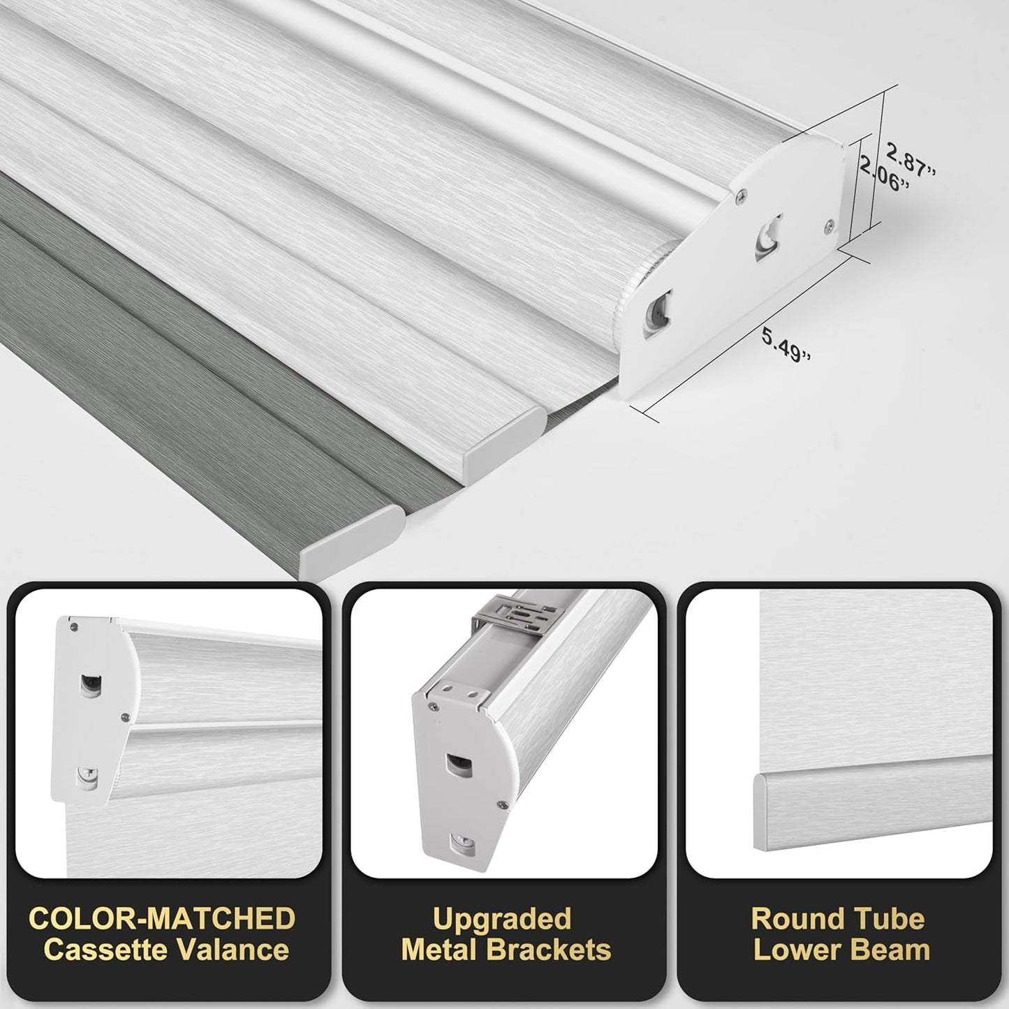 BERISSA Cordless Dual Roller Shades with Cassette Valance, Double Window Shades Blackout and Light Filtering, Day and Night for Home Office Door. Grey and White. 29 W x 80" H