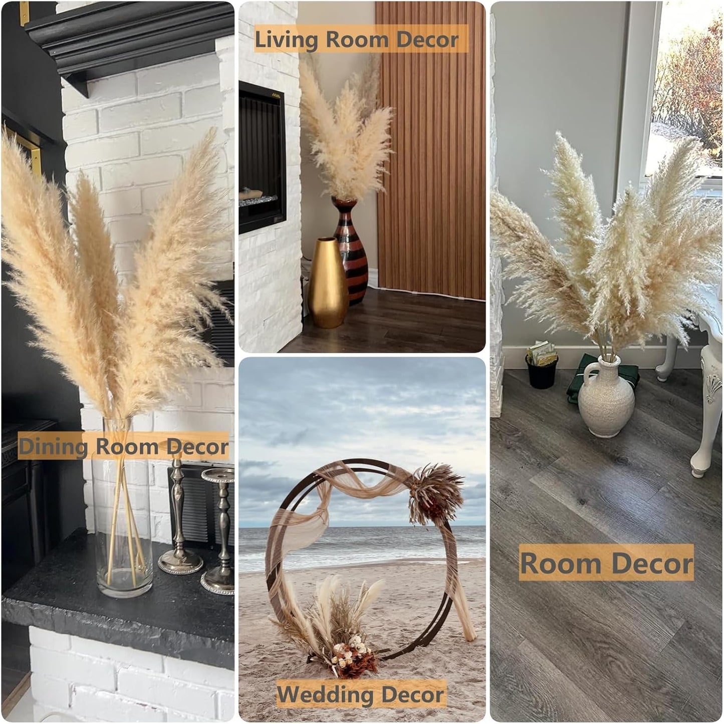 10 PCS 40" Tall Pampas Grass Stems in Natural Beige, Add a Boho Touch to Your Space—Pompas Grass Ideal for Floral Arrangements, Floor Vases, Weddings, and Creating a Bohemian Ambiance at Home.