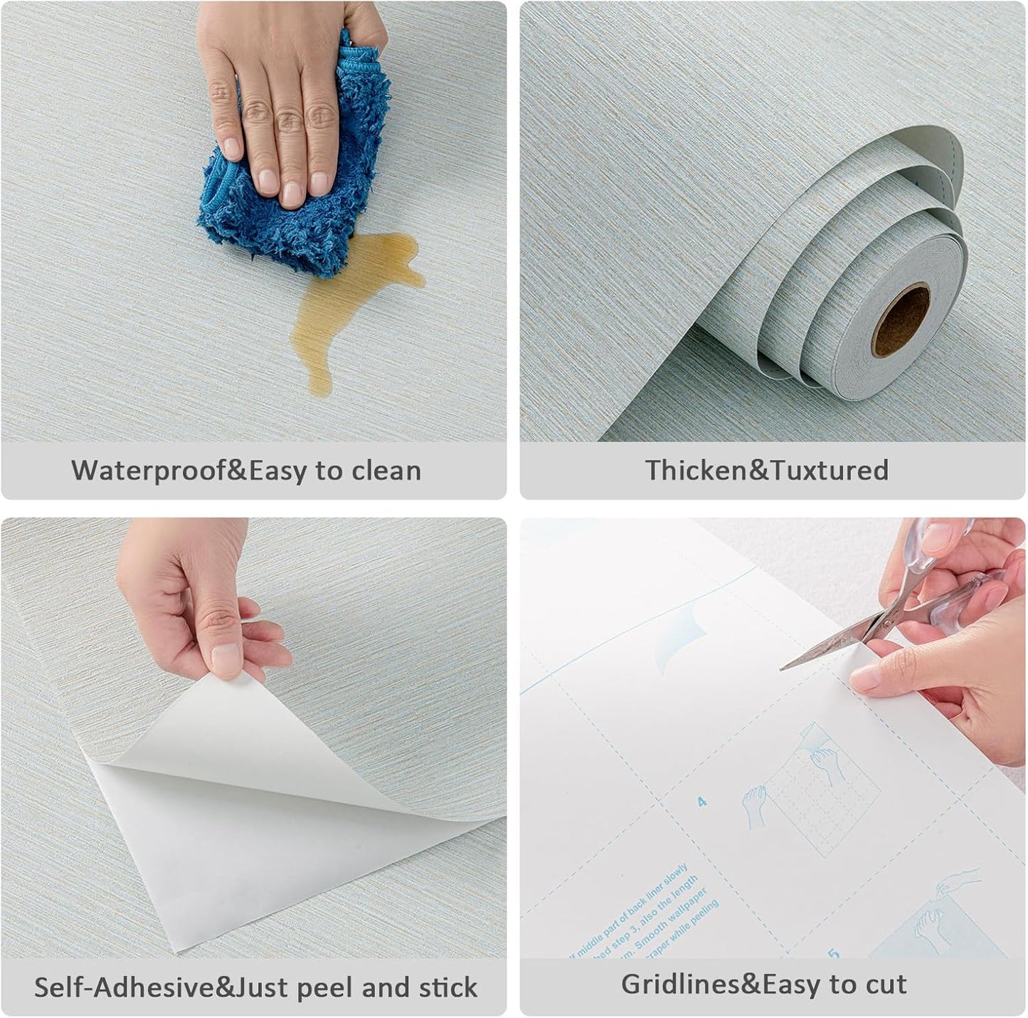 Grasscloth Peel and Stick Wallpaper 20.8"x394" Blue Thick Fabric Textured Linen Classic Faux Grassweave Neutral Removable Wallpaper Vinyl Film Roll for Home Use