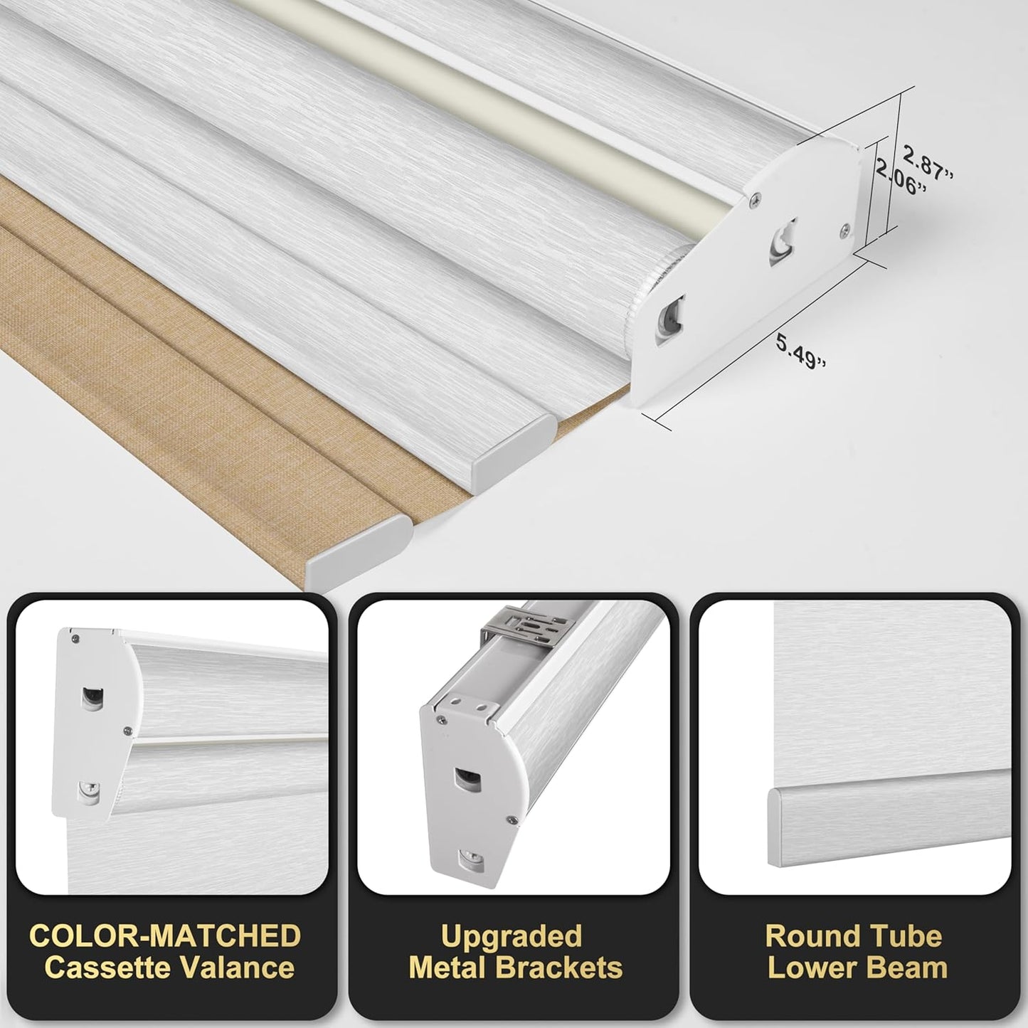 BERISSA Cordless Dual Roller Shade with Cassette Valance, Blackout and Light Filtering Shades, Day and Night Shades for Home Office Door. Linen Beige and White. 28 W x 48" H