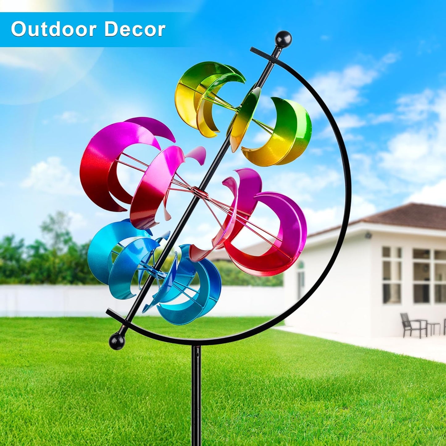 62.9" Large Wind Spinner Outdoor Decor, Garden Art with Metal Stake, Resistant for Yard, Patio and Lawn