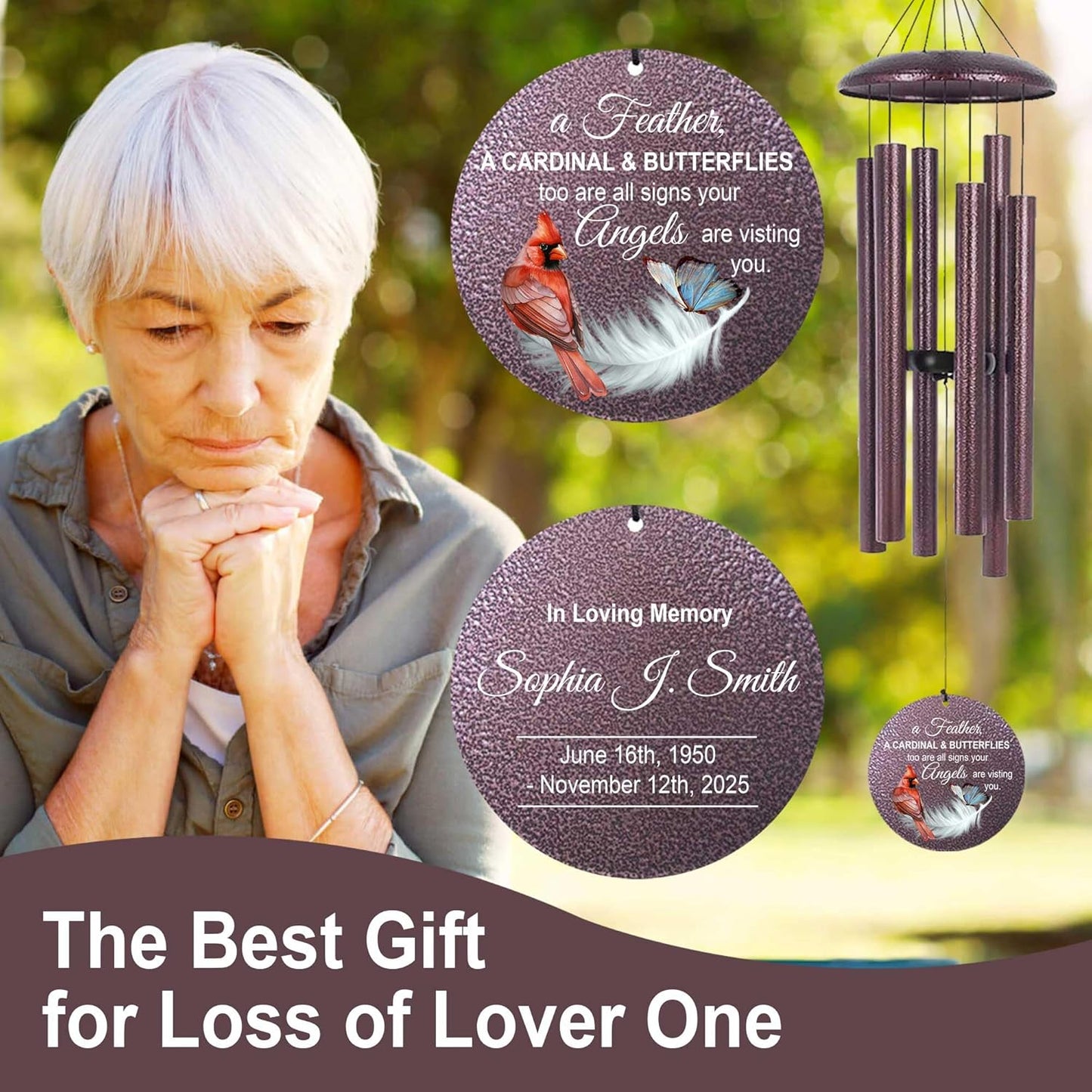 ASTARIN Custom Cardinal Wind Chimes for Loss of Lover Mom Dad, Butterfly Wind Chime Memorial Sympathy Gifts for Remembrance, Windchimes in Memory of a Loved One