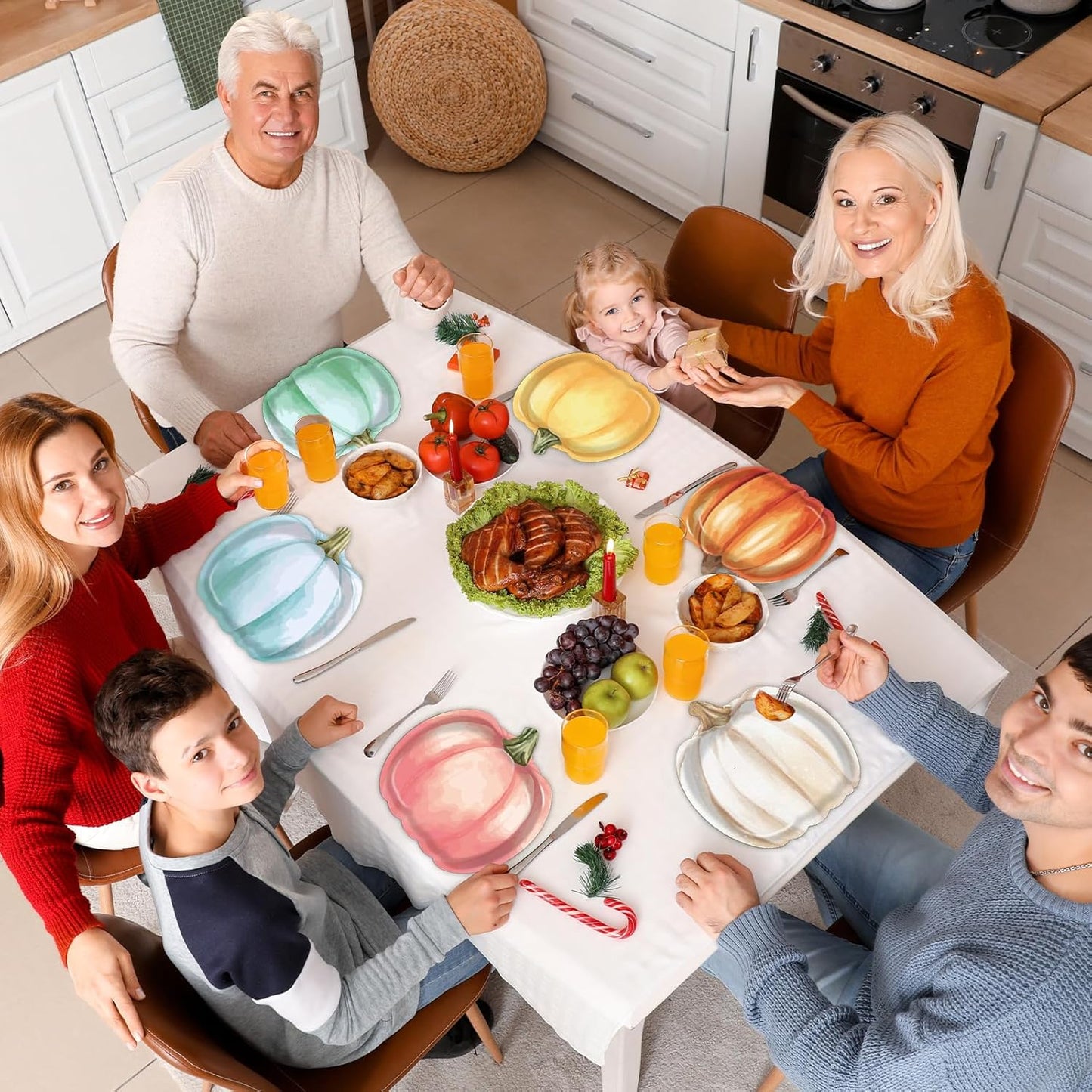 60Pcs Thanksgiving Pumpkin Paper Plates Autumn Fall Party Decoration Tableware Set Watercolor Disposable Dinnerware Pumpkin Shaped Dessert Dish for Harvest Halloween Birthday Baby Shower Supplies