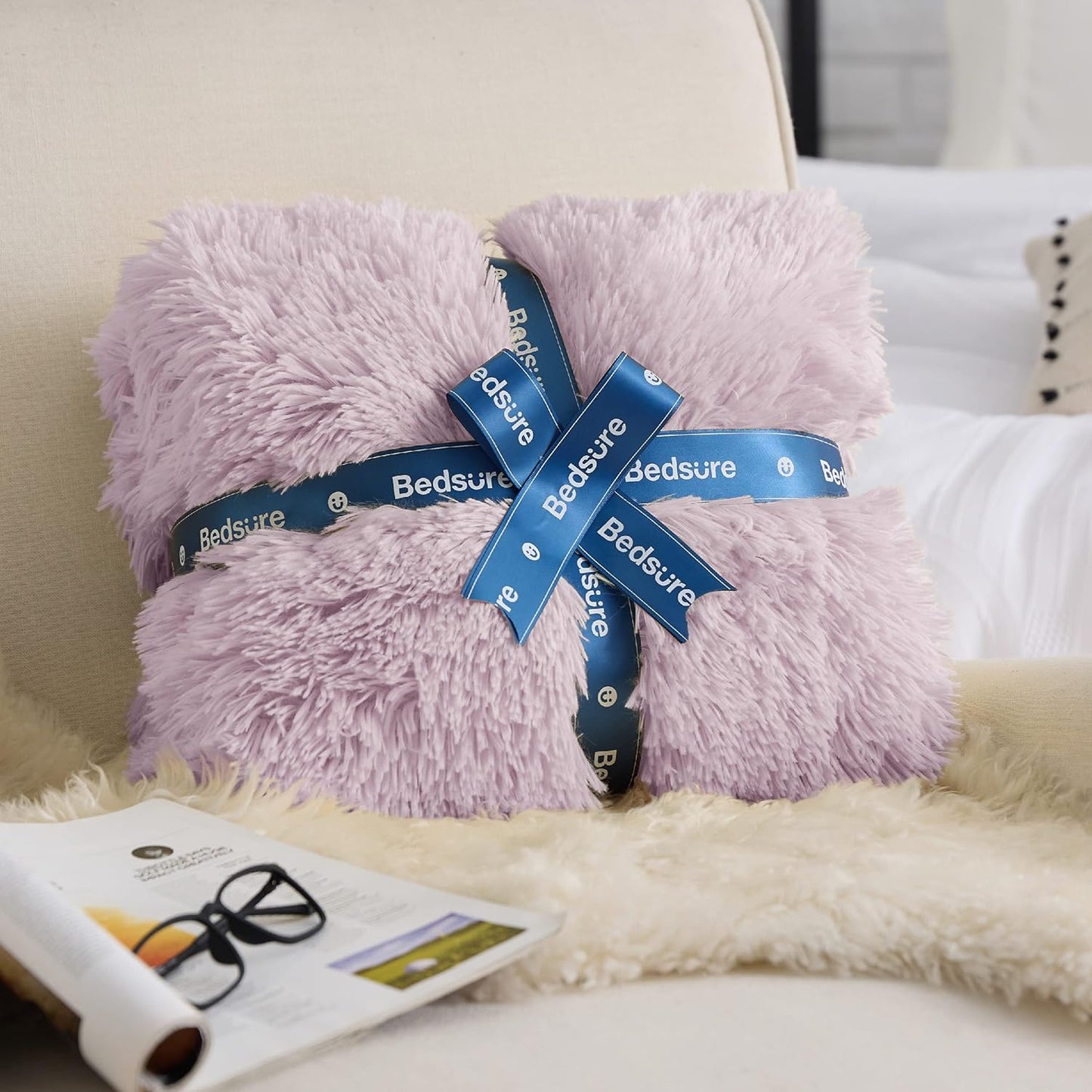 Bedsure GentleSoft Fluffy Lavender Purple Throw Blanket, Purple Decor Lilac Gifts for Kids Girls Women, Soft Cozy Fuzzy Plush Warm Thick Sherpa Fleece Faux Fur Blanket, Birthday Gifts for Her, 50x60