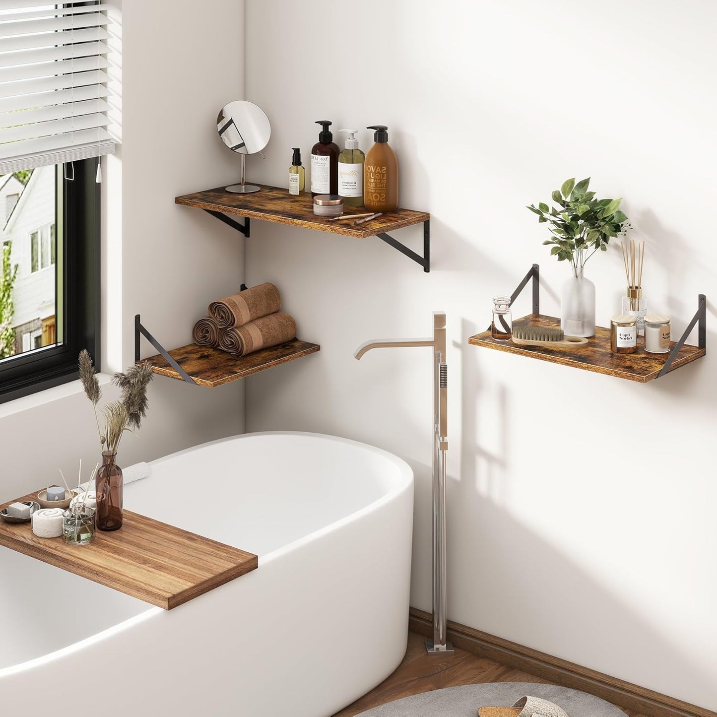 Fun Memories 27.5" W x12 D Floating Shelves, Large Wall Shelves 27.5 Inch Long, Set of 2, Farmhouse Wood Floating Shelf Wall Mounted, Deep Shelves for Bathroom, Living Room, Kitchen, Rustic Brown