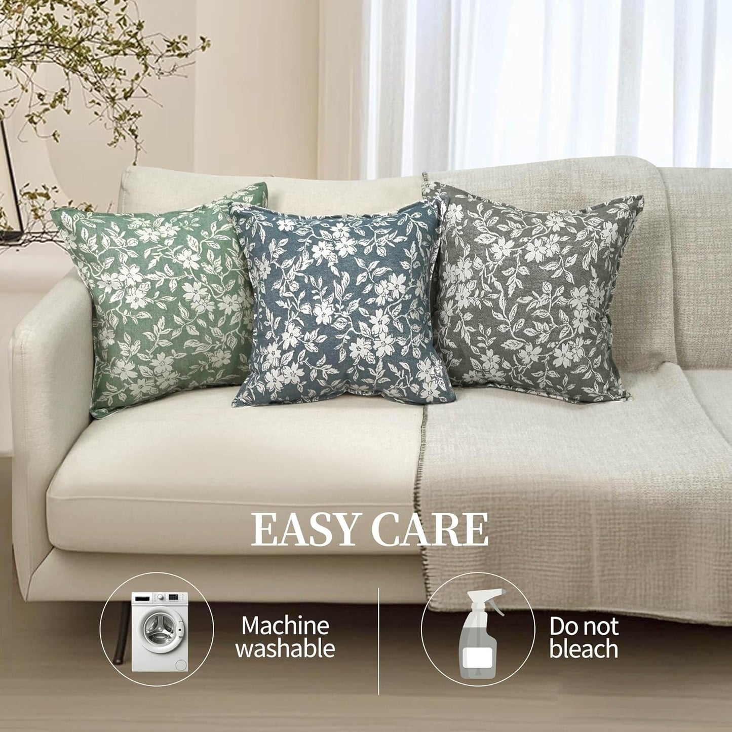 Gray Floral Pillow Covers 18x18 Pack of 2 Pillow Cover Jacquard Couch Pillows Vintage Flower Pattern Decorative Throw Pillowcases for Living Room