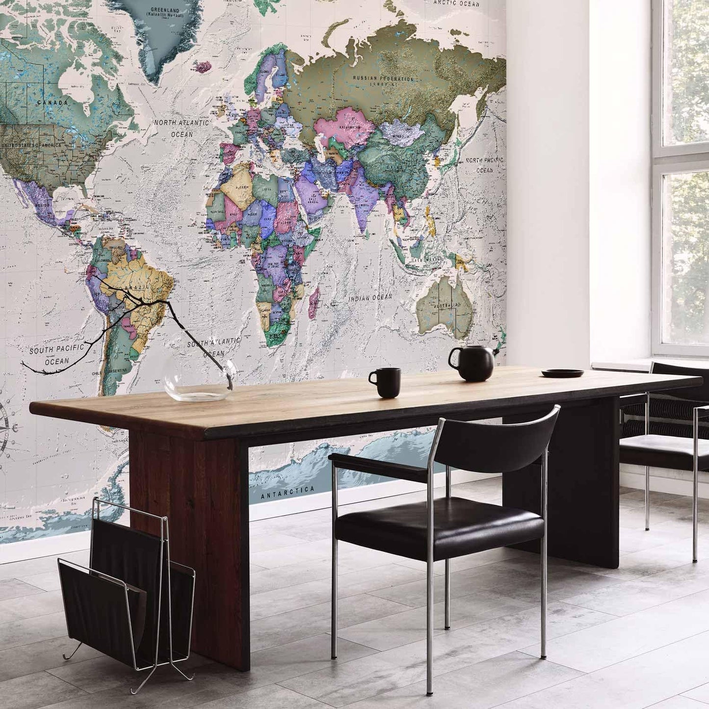 artgeist Wall Mural World Map 98x69 in - XXL Non-Woven Wallpaper Fleece Wall Decor Photo Print Picture Image Design Home Map of The World k-A-0380-a-a