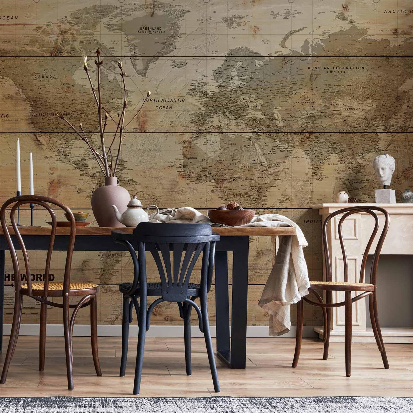 artgeist Wall Mural World Map 177x124 in - XXL Non-Woven Wallpaper Fleece Wall Decor Photo Print Picture Image Design Home Map of The World k-A-0218-a-a