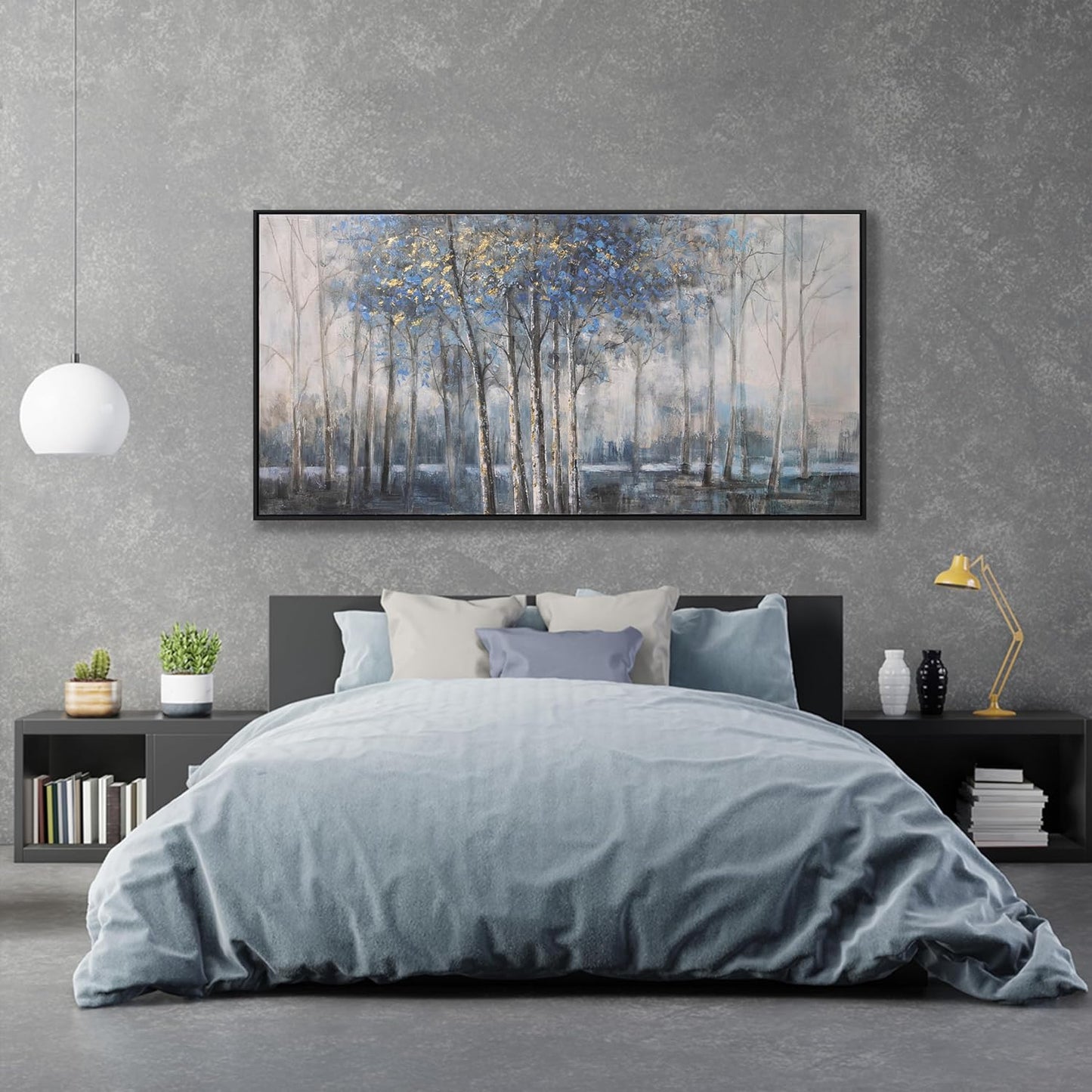 Framed Wall Art Scene Nature Decor Canvas Print Blue Embellishments Plant Grey Misty Forest Abstract Tree Painting Picture Artwork Framed Wall Decor For Living Room Bedroom Living Room And Apartment
