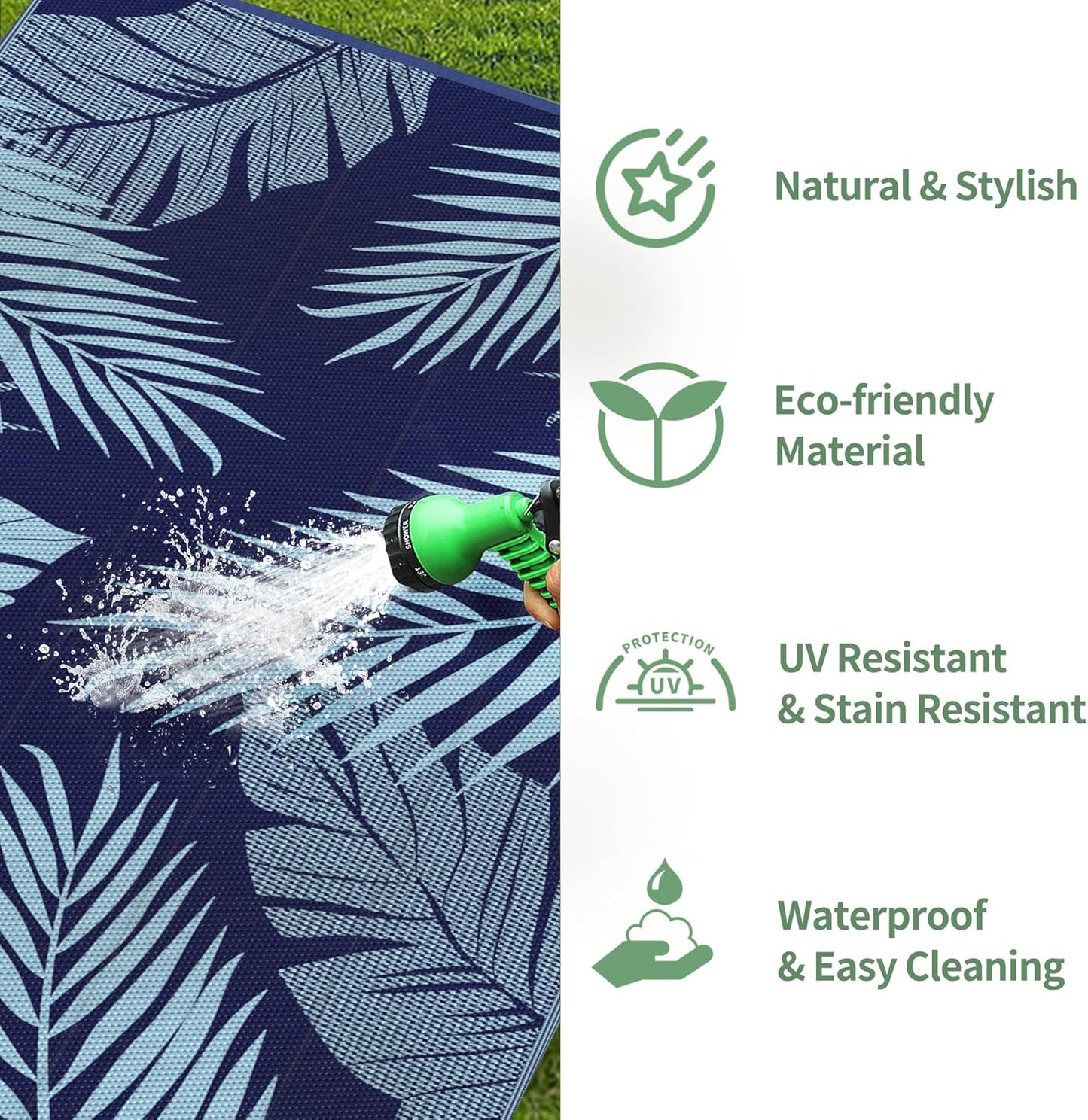 GENIMO Outdoor Rug 6' x 9' Waterproof for Patios Clearance, Reversible Outdoor Plastic Straw Camping Rug Carpet, Large Area Rugs Mats for RV, Camper, Deck, Balcony, Porch, Beach, Navy Blue&Baby Blue