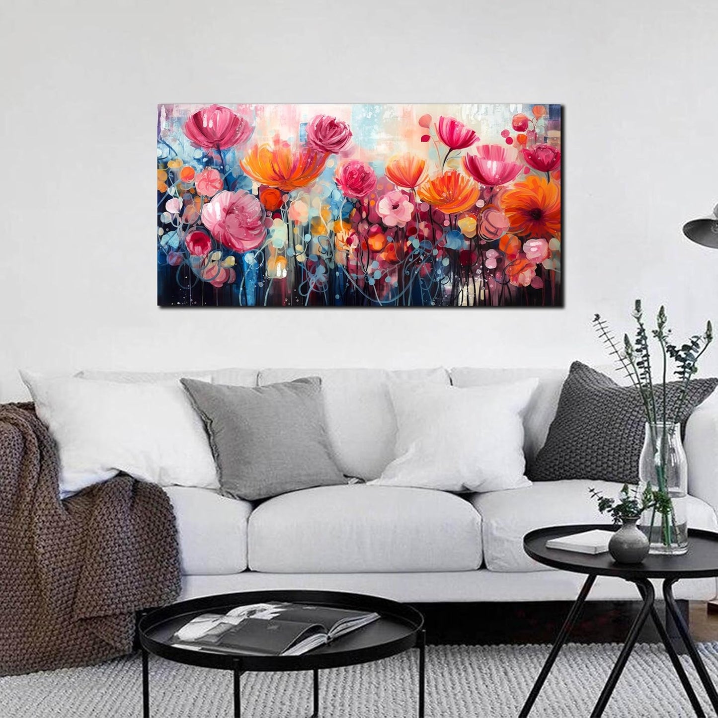 ENTANUB Flower Wall Art for Lving room, Pink Canvas Wall Decor for Bedroom, Picture Print Arwork, Size 20x40 Inches
