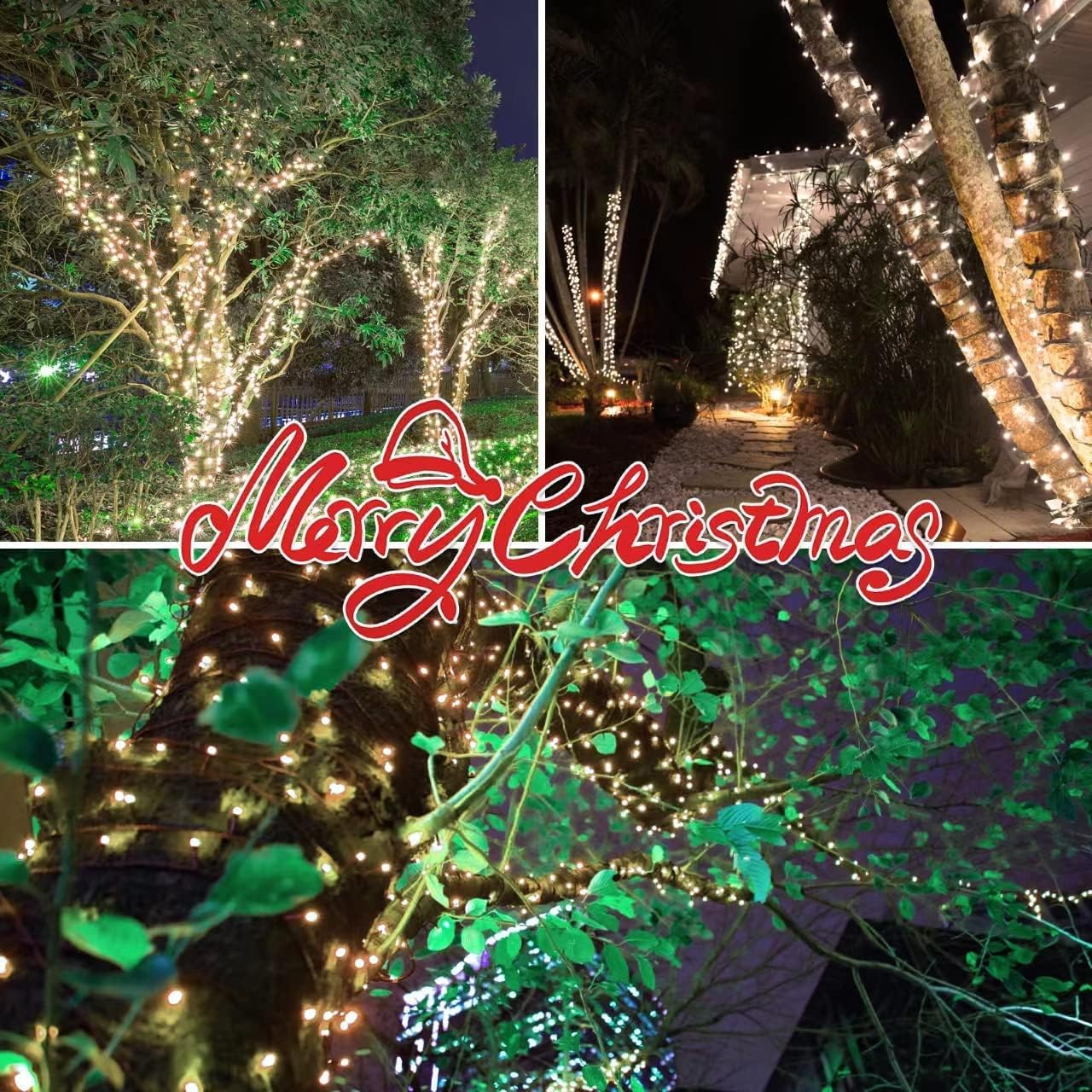 300LIGHTS(2*150L) Warm White Extra-Bright with End Connectors Christmas Decorative Lights 19.44m UL Certified Mini String Light Set Waterproof for Home Garden Holiday Tree Party Patio Wedding