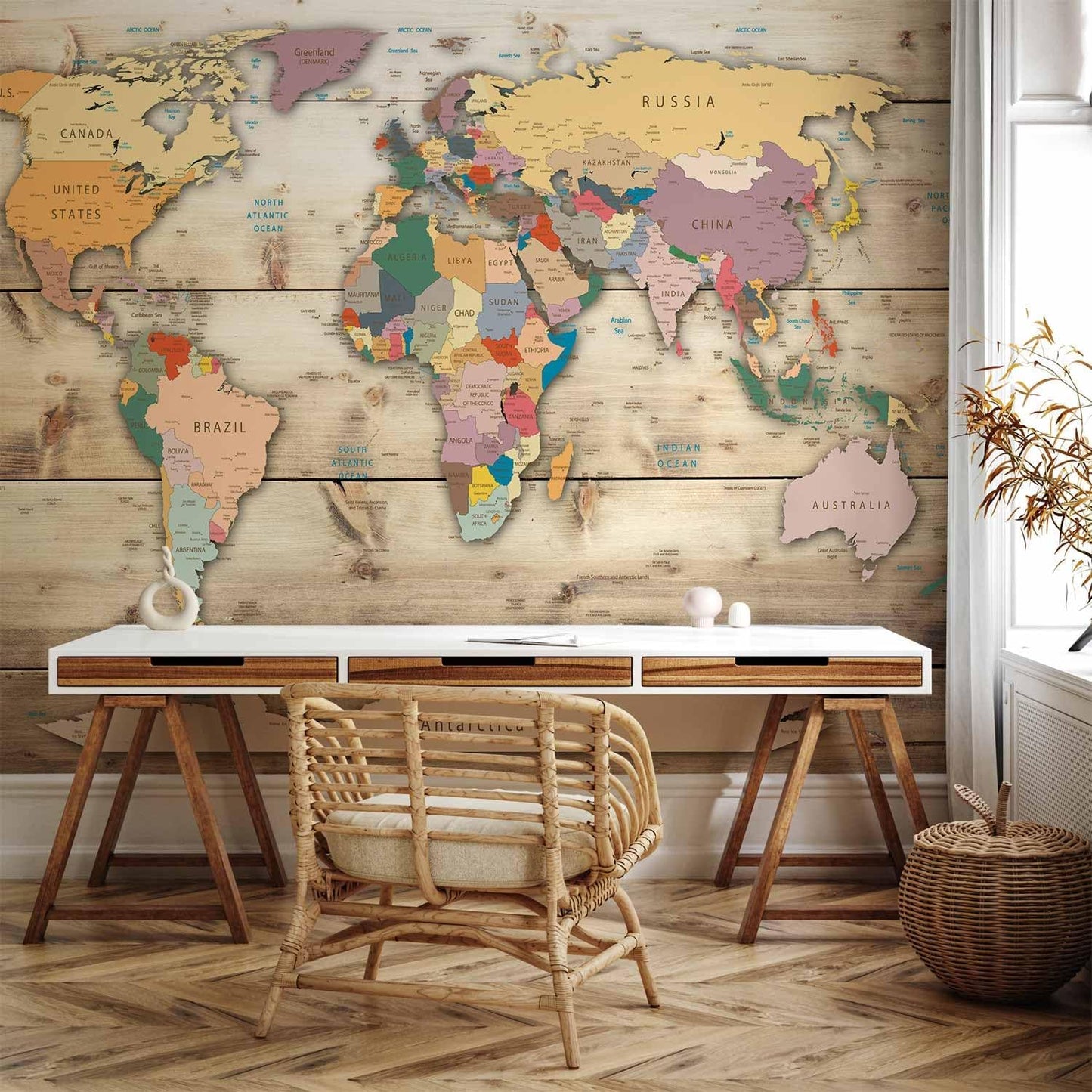 artgeist Wall Mural World Map 154x110 in - XXL Peel and Stick Self-Adhesive Wallpaper Removable Large Sticker Foil Wall Decor Print Picture Image Design Map of The World k-B-0009-a-b