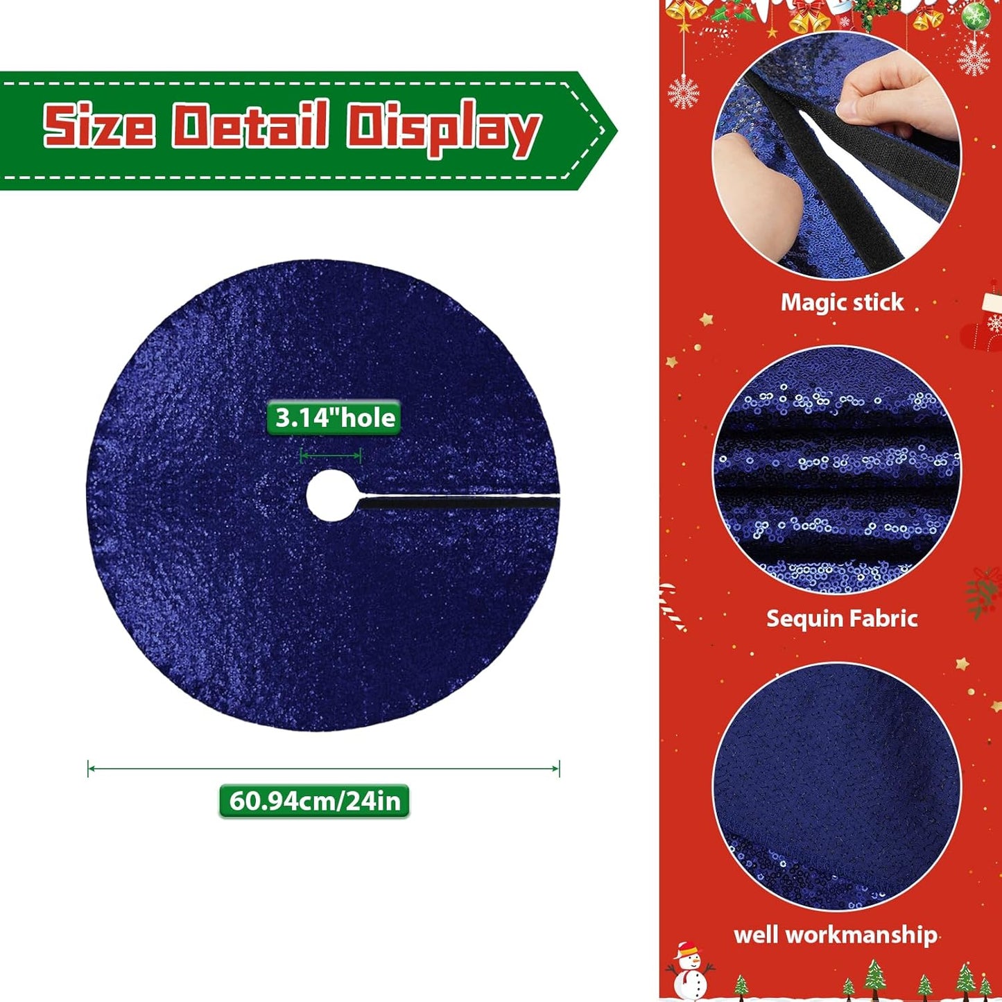 Eternal Beauty Christmas Tree Skirt, 24 Inch Navy Blue Sequin Tree Skirt Small Xmas Tree Skirt for Christmas Tree Decorations