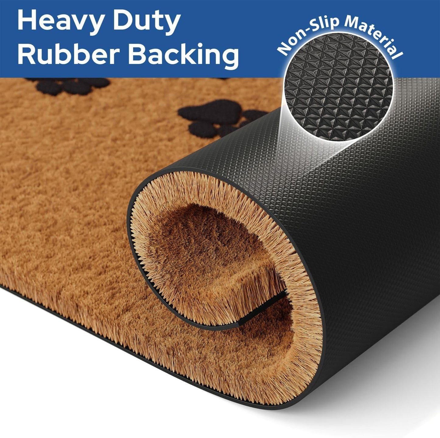 Barnyard Designs Natural Coco Coir Heavy Duty Backing Doormat - Large Cute Non-Slip Front Door Welcome Mat for Outside Entrance or Porch Entry, Brown (30x48, Paws)