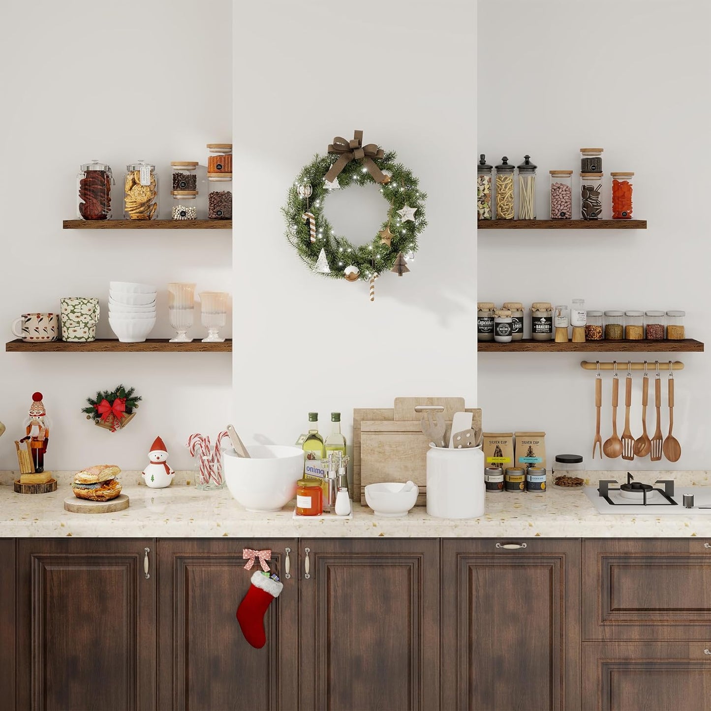 Fun Memories Floating Shelves for Wall, 22.5" Rustic Wood Deep Wall Mounted Shelves with Invisible Brackets for Decor & Storage, Floating Shelf for Living Room, Bathroom (Rustic Brown, Set of 2)