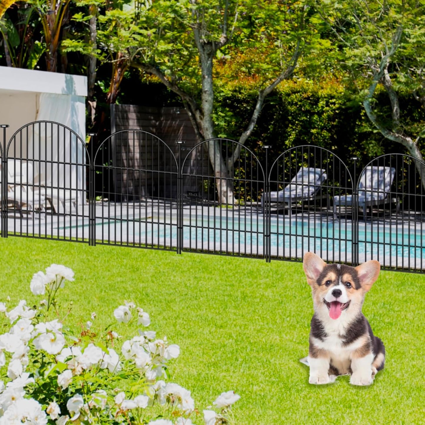 Garden Fence Border, 36 in(H) x17.5 Ft(L) 8 Panels, Tall Garden Animal Barrier Fence with Gate, Dog Fence Outdoor for Yard, Arched Rustproof Metal No Dig Fence, Flower Bed Fencing